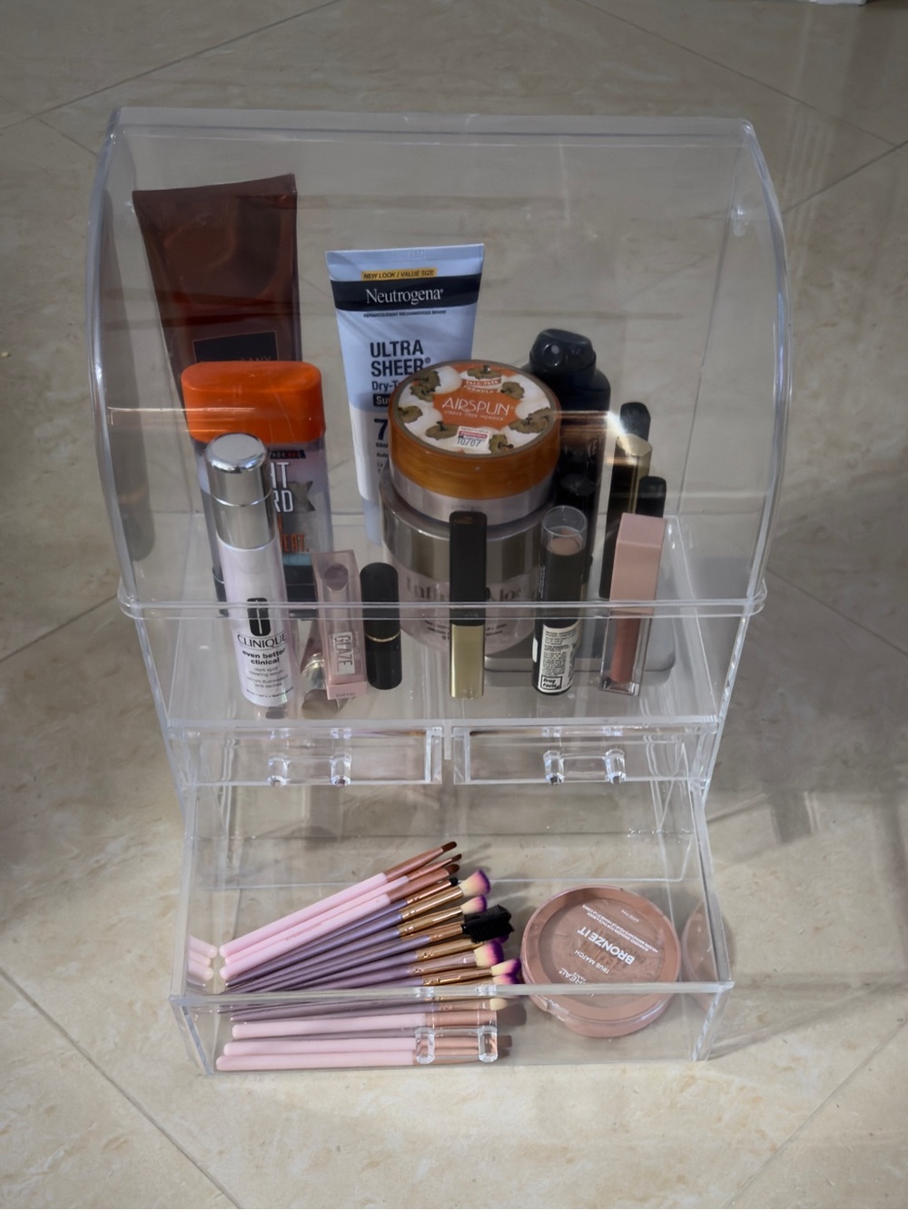 Clear Acrylic Makeup Organizer with Drawers - Transparent Cosmetic Storage Used